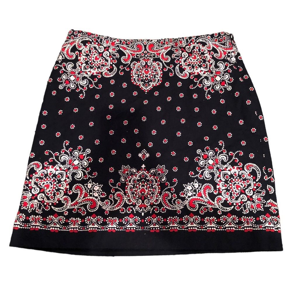 Talbots Petites Lined Pencil Skirt size 10P Navy Blue & Red Paisely Officewear